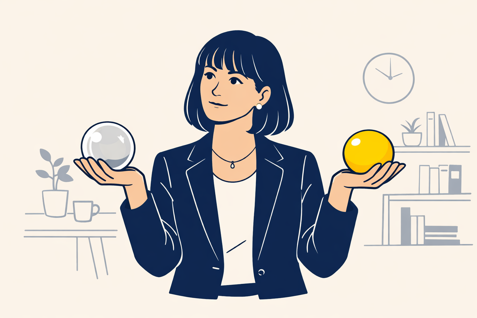 Graphic showing crystal and rubber balls as a framework for leadership priorities and delegation.